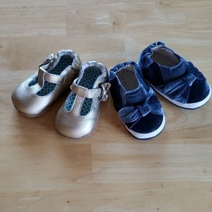 Robeez 9-12 Month Gold Blue Velvet Shoes Lot NWOT